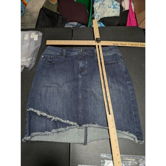 Inc Destructed Fray-Trim Crossover Blue Denim Tulip Hem Denim Skirt Size - Picture 5 of 5